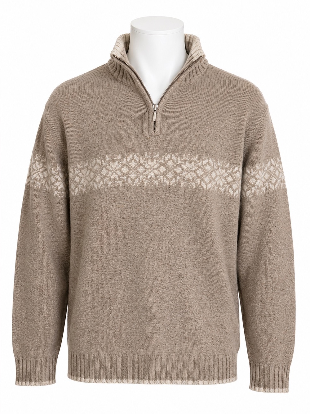 Size S Cherokee Men’s Nordic Quarter Zip Wool Blend Sweater Beige‎